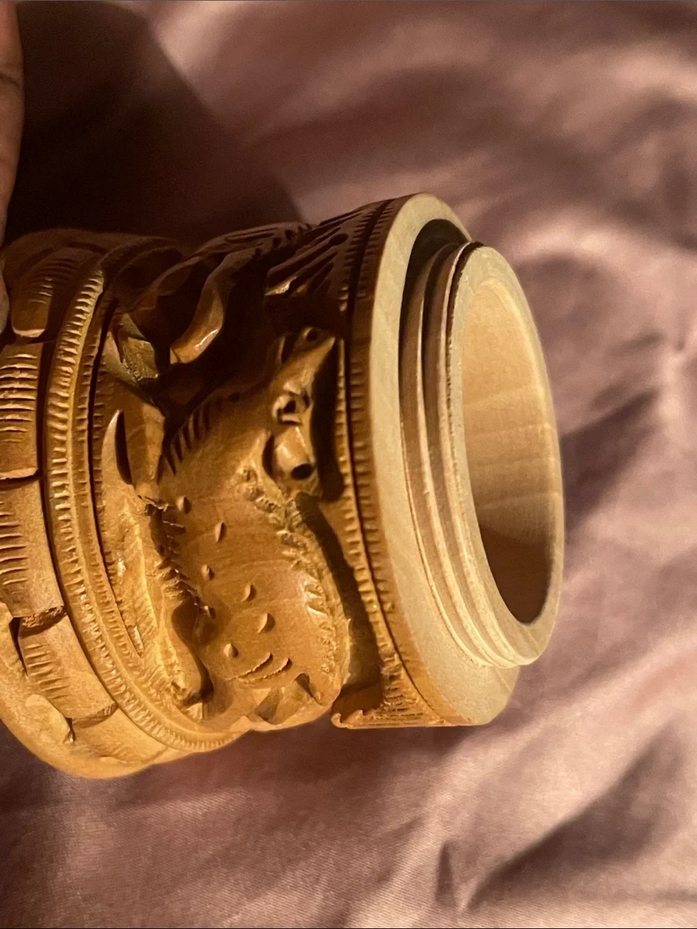 Hand-Carved Wooden Trinket Box in Natural Brown